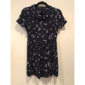 Forever 21 Navy Floral Collared Dress Small
